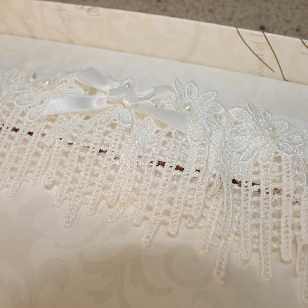 Lillian Rose Lattice Daisy Garter Pearl Lace Bow LG110 OS White Wedding Bridal